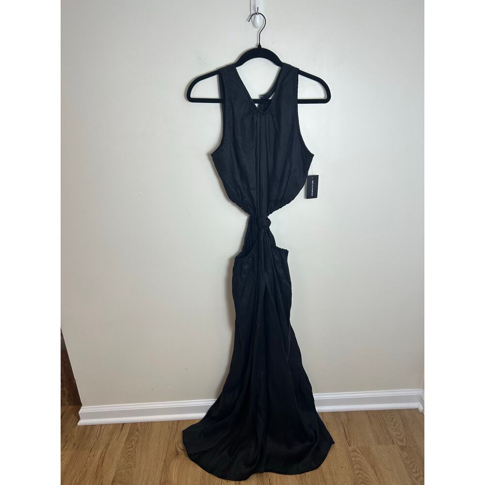 NWT Faithfull The Brand Maxi Dress Size L Black El Toro Cutout Linen Knot Front - Picture 8 of 10